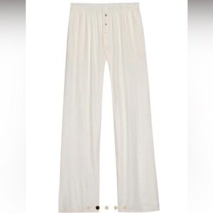 NWT Donni Silky Satin Henley Button Elastic Waist Wide Baggy Pants Cream Ivory